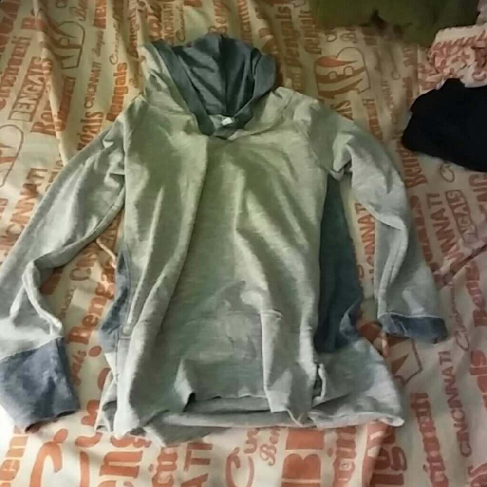 Gray and blue hoodie